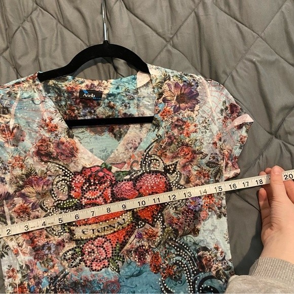 Y2K Ariella size Large Allover Print Rose Rhinestone Colorful Baby Tee - Picture 6 of 8